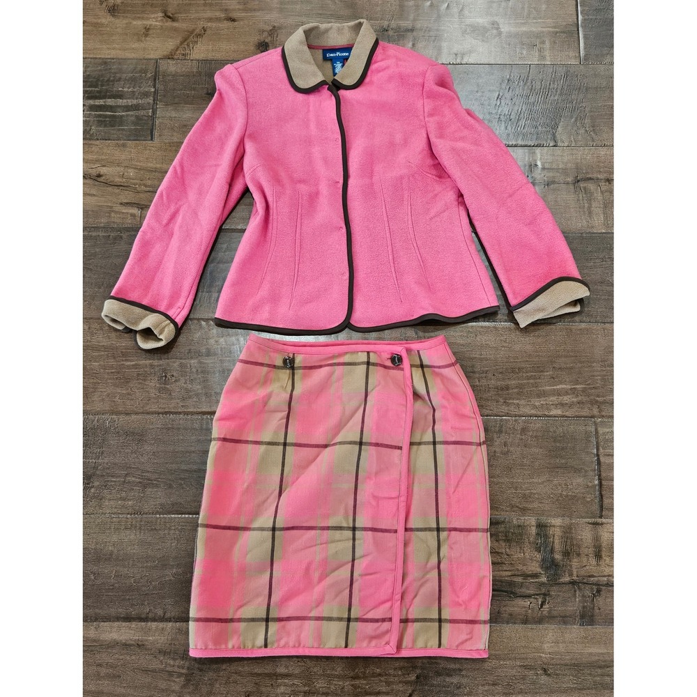 VTG Preppy Chic Vibrant Berry Plaid Set Size 14 Blazer Jacket Peter Pan Collar